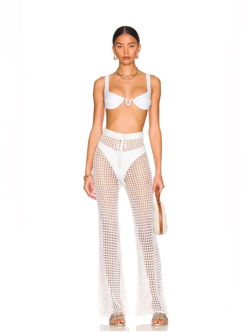 Superdown Elektra Crochet Beach Cover Up Pants in White
